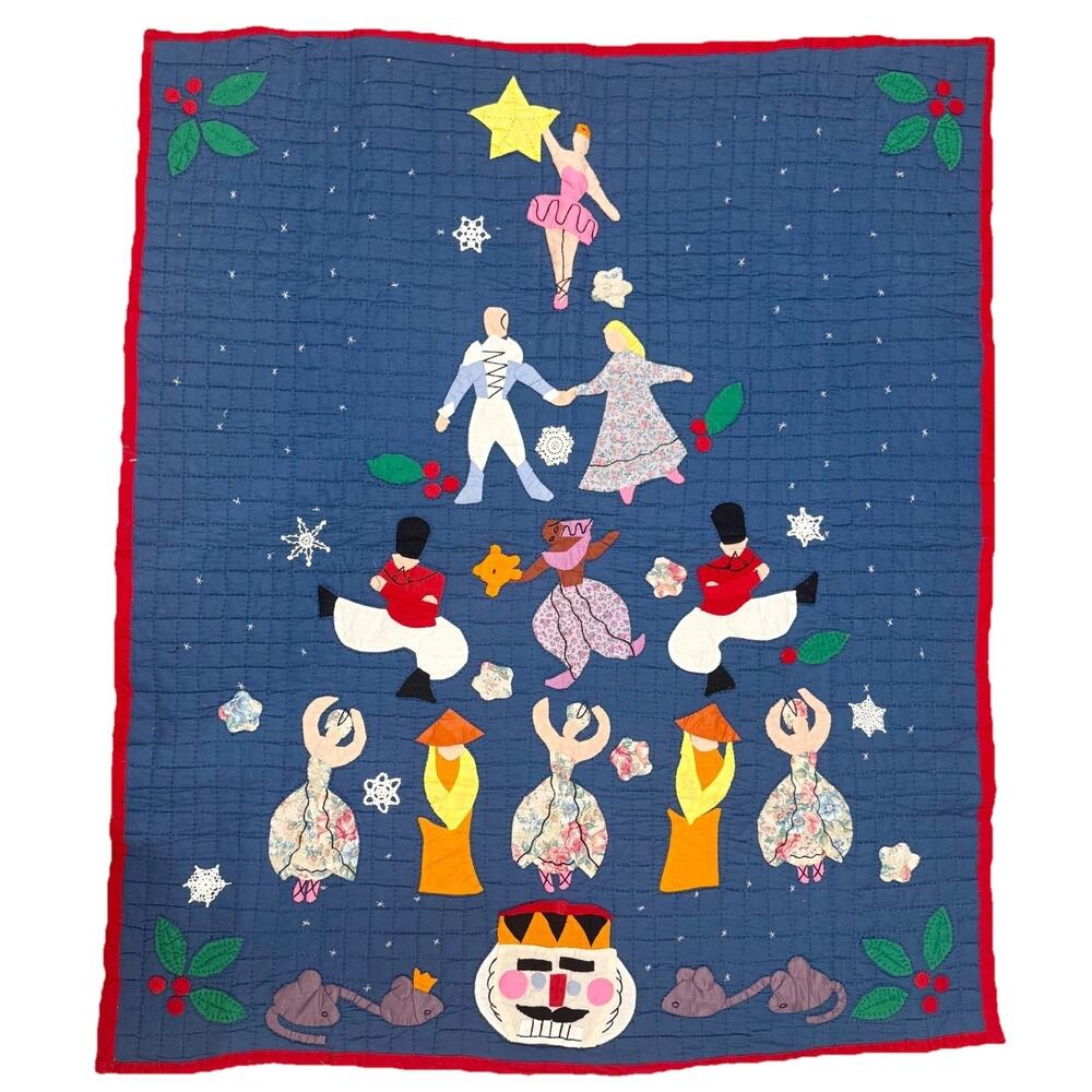 Vintage Handmade Nutcracker Ballet Applique Quilt Christmas Heirloom ~ 54x71